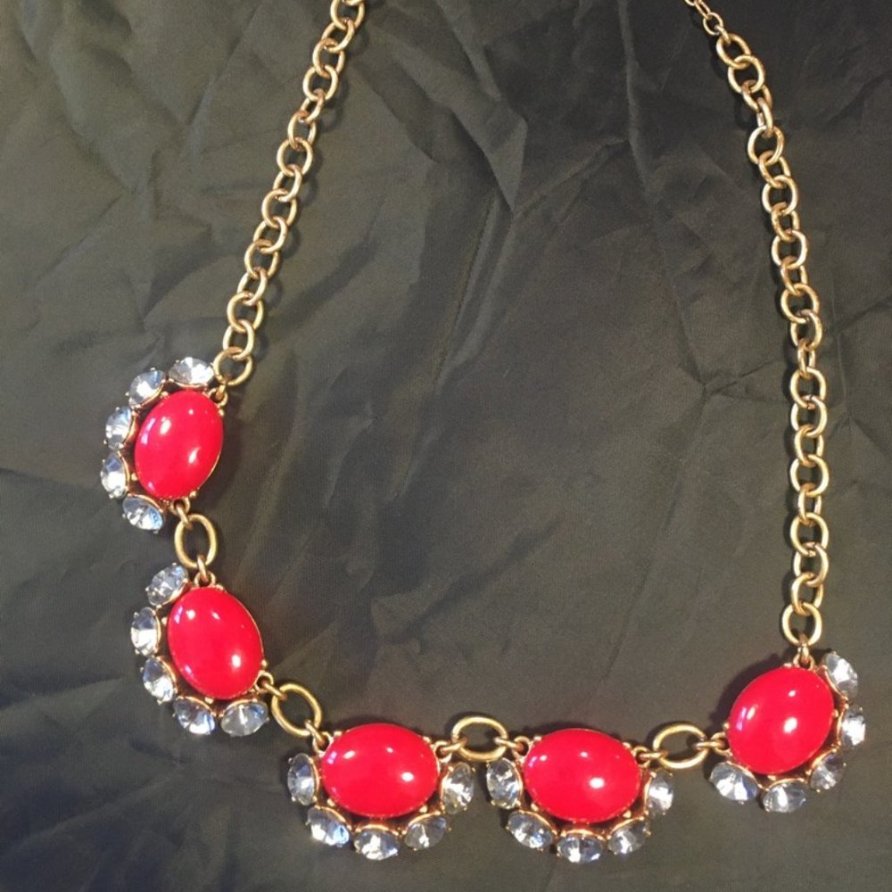 Stella and Dot Red and Rhinestone Choker-Style Necklace
